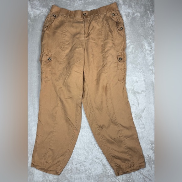 Torrid Relaxed Taper Studio Linen Blend High Rise Cargo Tobacco Brown Pants 16T - Picture 1 of 16